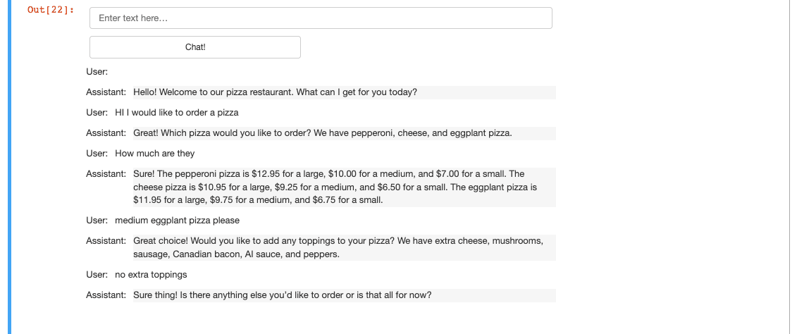 Screenshot of a pizza orderbot